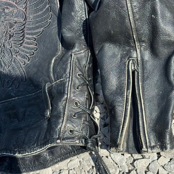 Vintage Harley-Davidson Black Leather Jacket Eagle Back Mens Size L - Picture 10 of 13